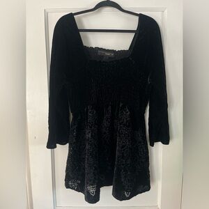 Venezia Black velvet burnout babydoll Blouse Smocked Waist 3/4 sleeve sz 22 24